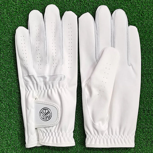 1 Pcs Men'S Left Hand Golf Glove Right Hand Micro Soft Fiber Breathable Mens Golf Gloves White Color